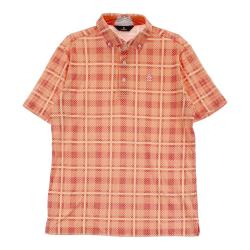 サイズ：L MUNSING WEAR マンシングウェア  半袖ポロシャツ ボタンダウン チェック×ドット柄 オレンジ系 [240101428358] ゴルフウェア メンズ ストスト MUNSING WEAR マンシングウェア 半袖ポロシャツ ボタンダウン