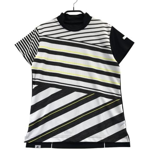 サイズ：L BLACK&WHITE ブラックアンドホワイト  ハーフジップ半袖Tシャツ　チュニック 総柄 レッド系 [240101482111] ゴルフウェア レディース ストスト BLACK&WHITE ブラックアンドホワイト ハーフジップ半袖Tシャツ