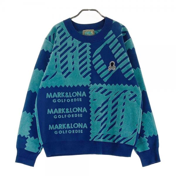 サイズ：48 MARK&LONA マークアンドロナ 2024年モデル M.C.D Chenille Crew Knit ニットセーター 総柄 ブルー系 [240101428932] ゴルフウェア メンズ ストスト MARK&LONA マークアンドロナ 2024年モデル M.C.D Chenille Crew