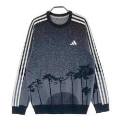 サイズ：M ADIDAS GOLF アディダスゴルフ 2022年 ニットセーター チェック柄 ブラック系 [240101424676] ゴルフウェア メンズ ストスト セール】クルーネック スリーストライプス 長袖セーター【adidas