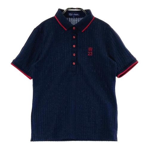 サイズ：1 23区GOLF ニジュウサンクゴルフ  フロント刺繍 半袖ポロシャツ ストライプ柄 ネイビー系 [240101431963] ゴルフウェア レディース ストスト 1-240101431963-m-01-pl.jpg