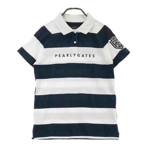 サイズ：1 PEARLY GATES パーリーゲイツ  半袖ポロシャツ ボーダー柄 ホワイト系 [240101433065] ゴルフウェア レディース ストスト PEARLY GATES パーリーゲイツ 半袖ポロシャツ ボーダー柄