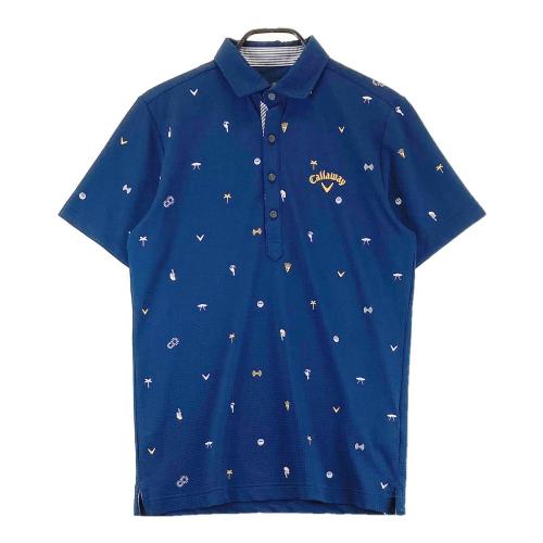 【新品】callaway キャロウェイ 半袖ポロシャツ イエロー×ネイビー ロゴ刺繍 メンズ M ゴルフウエア ｒ12 キャロウェイ 半袖ポロシャツ イエロー×ネイビー 総柄 ロゴ刺しゅう