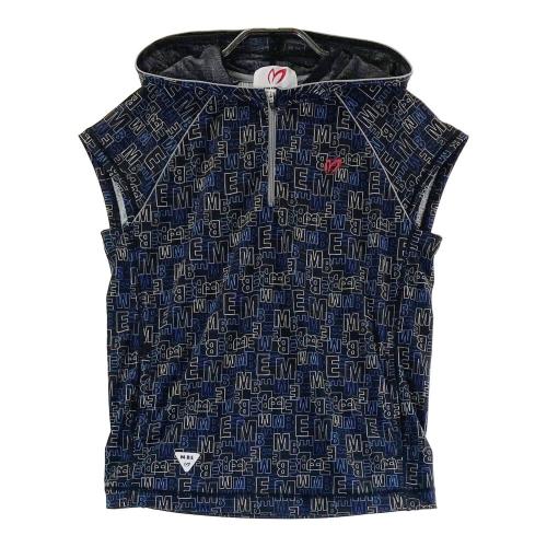 サイズ：0 MASTER BUNNY EDITION マスターバニーエディション  フード付 ハーフジップ 半袖Tシャツ ロゴ総柄 ブラック系 [240101434780] ゴルフウェア レディース ストスト MASTER BUNNY EDITION マスターバニーエディション フード付