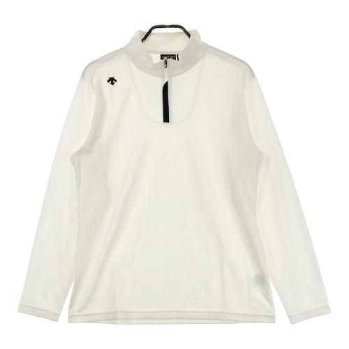 サイズ：O DESCENTE GOLF デサントゴルフ  ハーフジップ ニットセーター ボーダー柄 ホワイト系 [240101377223] ゴルフウェア メンズ ストスト DESCENTE GOLF デサントゴルフ ハーフジップ ニットセーター