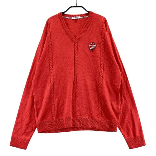 サイズ：LL FILA GOLF フィラゴルフ  Vネック ニットセーター ワッペン  レッド系 [240101436216] ゴルフウェア メンズ ストスト FILA GOLF フィラゴルフ Vネック ニットセーター ワッペン