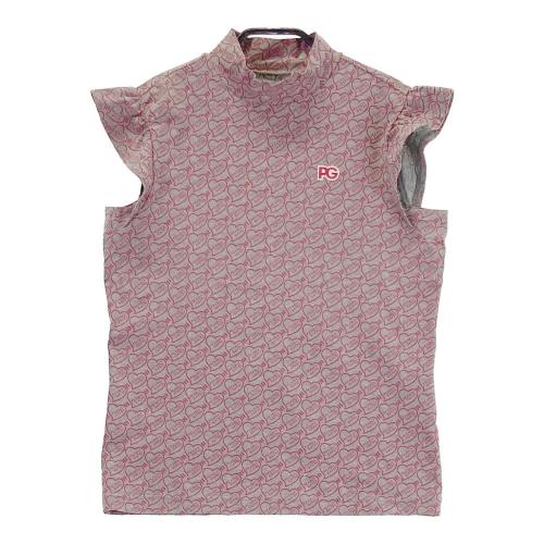 サイズ：0 PEARLY GATES パーリーゲイツ  モックネック フリル付 半袖Tシャツ ハート柄 グレー系 [240101438230] ゴルフウェア レディース ストスト PEARLY GATES パーリーゲイツ モックネック フリル付 半袖T