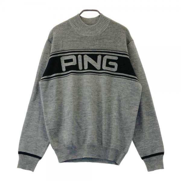 サイズ：M PING ピン  ウール混 モックネック ニット セーター  グレー系 [240101441263] ゴルフウェア メンズ ストスト PING ピン ウール混 モックネック ニット セーター グレー系