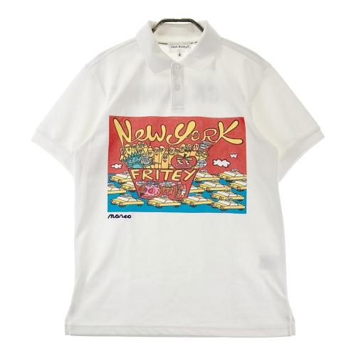 サイズ：M AND PER SE アンパスィ 2022年 半袖ポロシャツ 刺繍総柄 ホワイト系 [240101485542] ゴルフウェア メンズ ストスト AND PER SE アンパスィ 2022年 半袖ポロシャツ 刺繍総柄