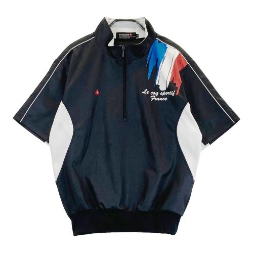 サイズ：L LE COQ GOLF ルコックゴルフ  ハーフジップ 半袖ブルゾン  レッド系 [240101432962] ゴルフウェア メンズ ストスト LE COQ GOLF ルコックゴルフ ハーフジップ 半袖ブルゾン レッド