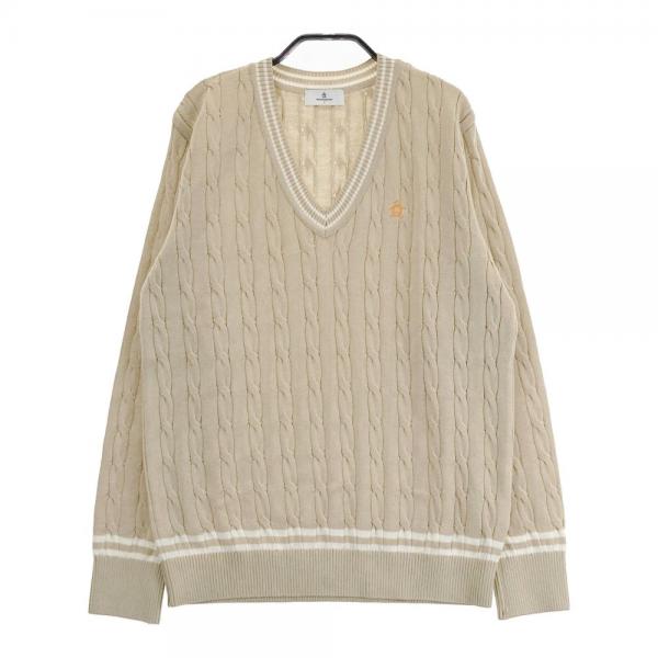 サイズ：L MUNSING WEAR マンシングウェア  ウール混 Vネック ニットセーター  ベージュ系 [240101448294] ゴルフウェア レディース ストスト MUNSING WEAR マンシングウェア ウール混 Vネック ニット