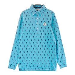 サイズ：LL AND PER SE アンパスィ  ボタンダウン 長袖ポロシャツ 総柄 ブルー系 [240101428012] ゴルフウェア メンズ ストスト AND PER SE アンパスィ 長袖ポロシャツ ボタンダウン 総柄