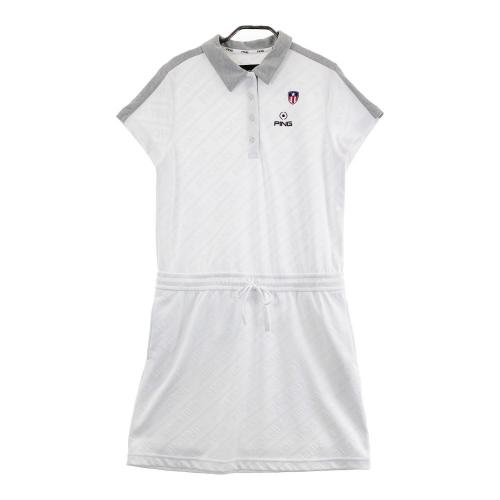 サイズ：M MUNSING WEAR マンシングウェア  半袖ワンピース 総柄 ホワイト系 [240101431538] ゴルフウェア レディース ストスト MUNSING WEAR マンシングウェア 半袖ワンピース 総柄 ホワイト系