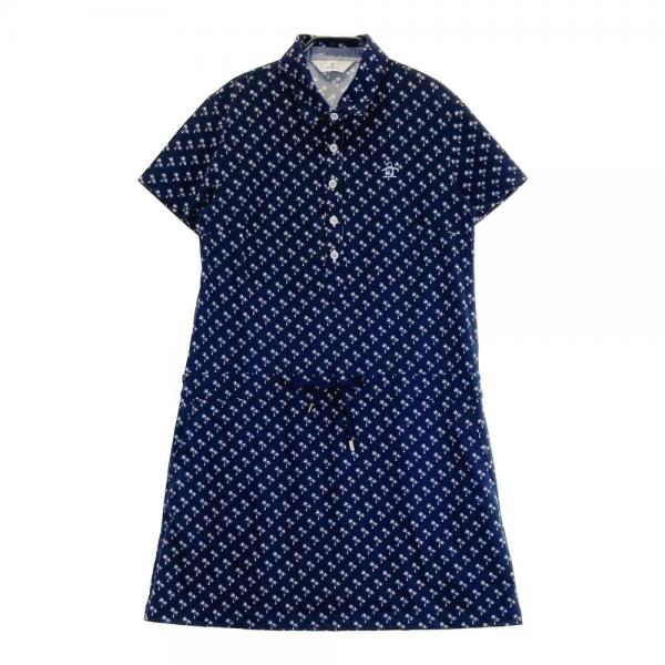 MUNSING WEAR マンシングウェア 半袖ワンピース ヤシ柄 ネイビー
