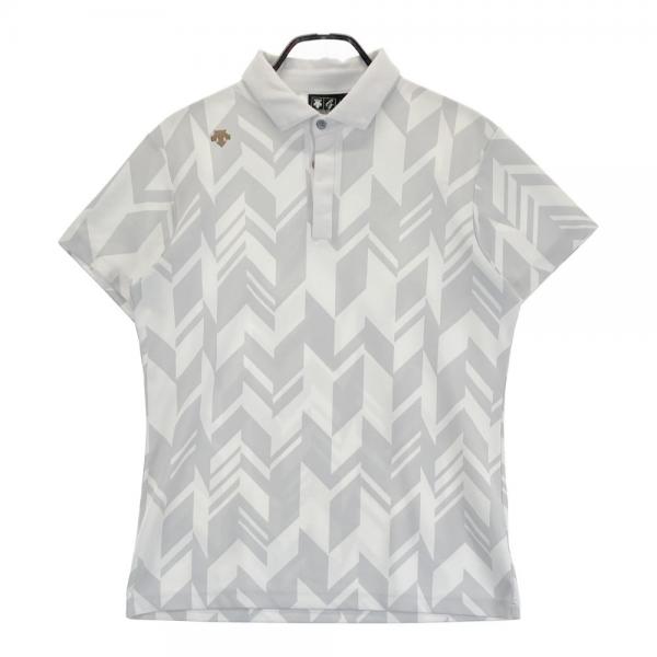 サイズ：L DESCENTE GOLF デサントゴルフ  半袖ポロシャツ 総柄 グレー系 [240101451301] ゴルフウェア メンズ ストスト DESCENTE GOLF デサントゴルフ 半袖ポロシャツ 総柄 グレー系