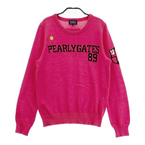 サイズ：2 PEARLY GATES パーリーゲイツ  半袖ポロシャツ ニコちゃんワッペン ボーダー柄 ピンク系 [240101450063] ゴルフウェア レディース ストスト PEARLY GATES パーリーゲイツ 半袖ポロシャツ ニコちゃん
