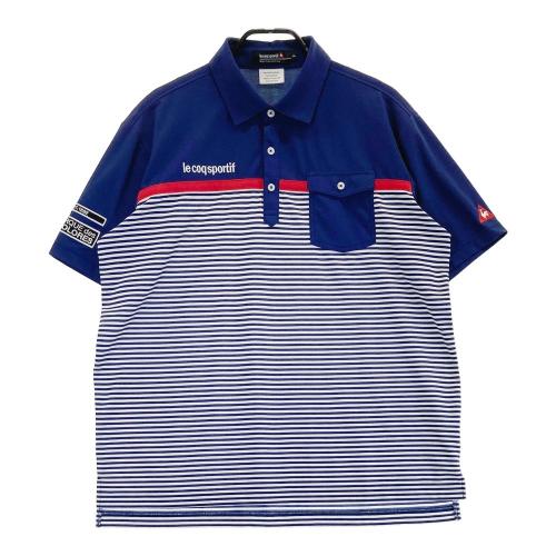 サイズ：M LE COQ GOLF ルコックゴルフ  半袖ポロシャツ ペイント プリント  ネイビー系 [240101413162] ゴルフウェア メンズ ストスト LE COQ GOLF ルコックゴルフ 半袖ポロシャツ ペイント プリント