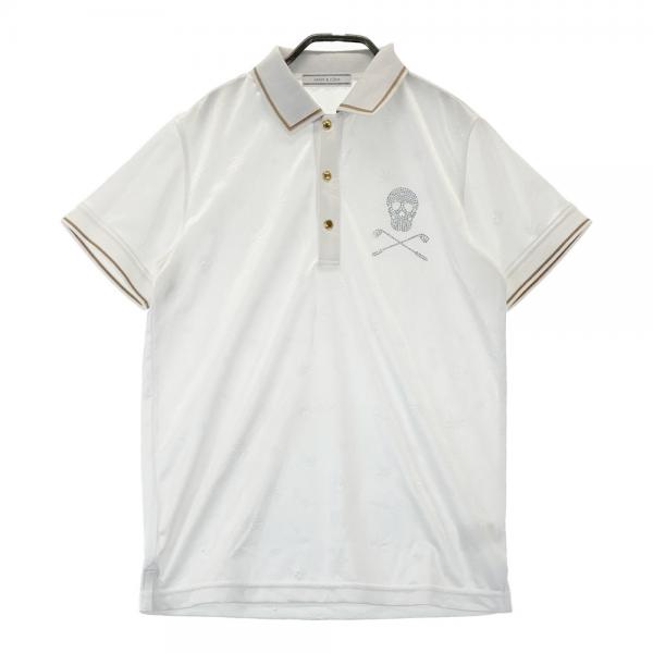 マークアンドロナ Mark&rona ゴルフ ウェア 半袖 ポロシャツ Sサイズ MARK&LONA マークアンドロナ 半袖ポロシャツ 総柄 ホワイト系
