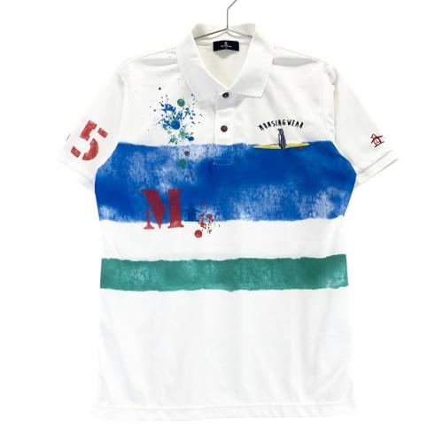 サイズ：M MUNSING WEAR マンシングウェア  半袖ポロシャツ 総柄 ベージュ系 [240101456223] ゴルフウェア メンズ ストスト MUNSING WEAR マンシングウェア 半袖ポロシャツ 総柄 ベージュ系