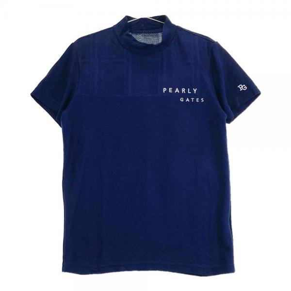 サイズ：5 PEARLY GATES パーリーゲイツ 2023年モデル ハイネック 半袖Tシャツ 切替チェック柄 ネイビー系 [240101456450] ゴルフウェア メンズ ストスト PEARLY GATES パーリーゲイツ 2023年モデル ハイネック 半袖T