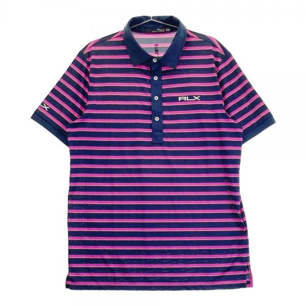 【美品】RLX RALPH LAUREN ラルフローレン ボーダー半袖ポロシャツ RLX ラルフローレン 半袖ポロシャツ ボーダー柄 ネイビー系