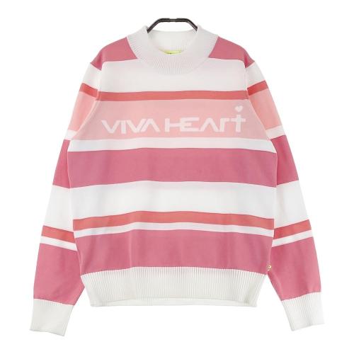 サイズ：42 VIVA HEART ビバハート  長袖ニットセーター ボーダー柄 ピンク系 [240101458797] ゴルフウェア レディース ストスト VIVA HEART ビバハート 長袖ニットセーター ボーダー柄 ピンク系