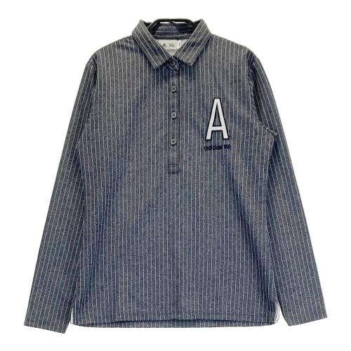 ADIDAS GOLF アディダスゴルフ 長袖ポロシャツ ストライプ柄 グレー系