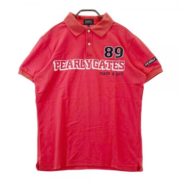 PEARLY GATES パーリーゲイツ 半袖ポロシャツ プリント レッド系
