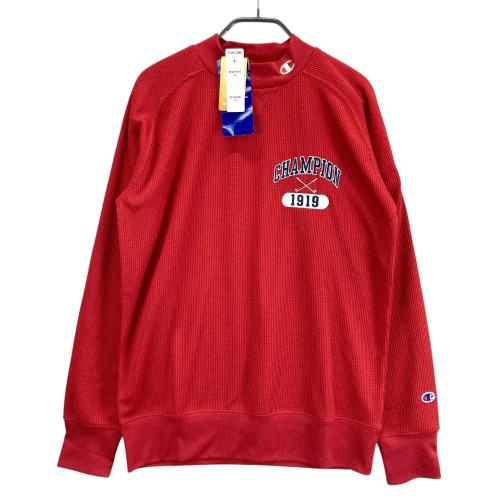 サイズ：M CHAMPION GOLF チャンピオンゴルフ  ワッフル生地モックネック長袖Tシャツ  レッド系 [240101459542] ゴルフウェア メンズ ストスト CHAMPION GOLF チャンピオンゴルフ ワッフル生地モックネック