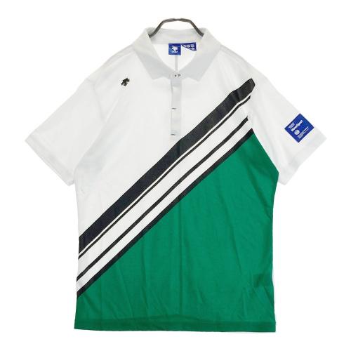 サイズ：O DESCENTE GOLF デサントゴルフ  半袖ポロシャツ ボーダー柄 ホワイト系 [240101459743] ゴルフウェア メンズ ストスト DESCENTE GOLF デサントゴルフ 半袖ポロシャツ ボーダー柄