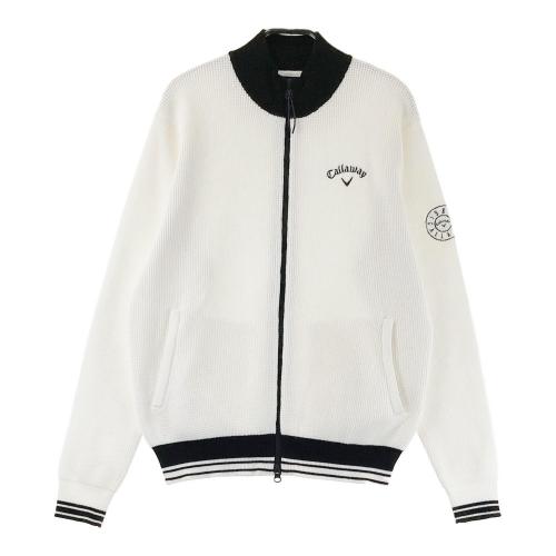サイズ：LL LE COQ GOLF ルコックゴルフ ; ナイロン切替 ニットジャケット ボーダー柄 ホワイト系 [240101422329] ゴルフウェア メンズ ストスト LE COQ GOLF ルコックゴルフ ; ナイロン切替 ニットジャケット