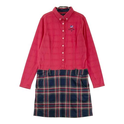 サイズ：M MUNSING WEAR マンシングウェア  長袖ワンピース チェック柄 レッド系 [240101463807] ゴルフウェア レディース ストスト MUNSING WEAR マンシングウェア 長袖ワンピース チェック柄