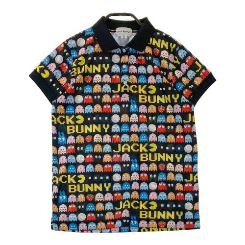 サイズ：1 JACK BUNNY ジャックバニー  半袖ポロシャツ 総柄 ブラック系 [240101377110] ゴルフウェア レディース ストスト Jack Bunny!! ジャックバニー 半袖ポロシャツ 白×黒 ボーダー