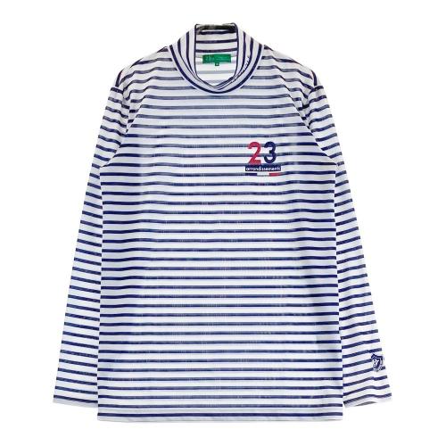 サイズ：M 23区GOLF ニジュウサンクゴルフ  モックネック 長袖Tシャツ ワッペン ボーダー柄 ホワイト系 [240101439654] ゴルフウェア メンズ ストスト 23区GOLF ニジュウサンクゴルフ モックネック 長袖Tシャツ