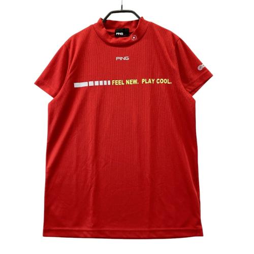 コルウィン 半袖ポロシャツ レッド×黒 襟ブロック柄 胸元刺しゅう