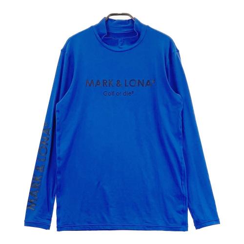 サイズ：44 MARK&amp;LONA マークアンドロナ  ハイネック 長袖Tシャツ ベロア ロゴ総柄 ブルー系 [240101417640] ゴルフウェア メンズ ストスト MARK&LONA マークアンドロナ ハイネック 長袖Tシャツ ベロア