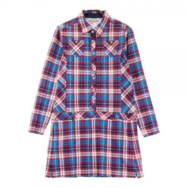 サイズ：M MUNSING WEAR マンシングウェア  長袖ワンピース チェック柄 レッド系 [240101463807] ゴルフウェア レディース ストスト MUNSING WEAR マンシングウェア 長袖ワンピース チェック柄
