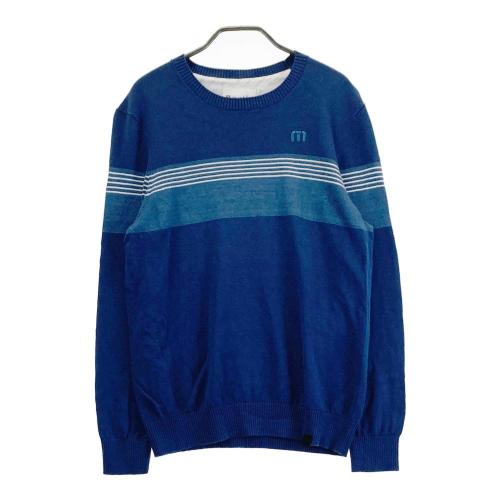 サイズ：M TRAVIS MATHEW トラビスマシュー  リネン混 長袖ニットセーター ボーダー柄 ブルー系 [240101464152] ゴルフウェア メンズ ストスト TRAVIS MATHEW トラビスマシュー リネン混 長袖ニットセーター