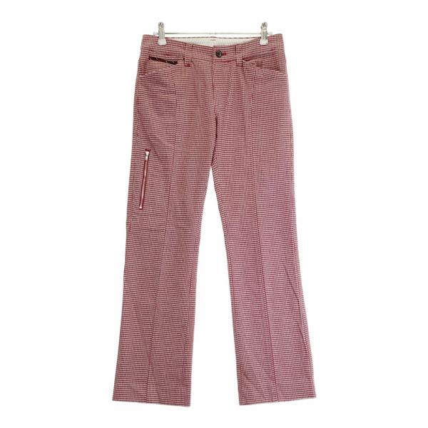 ZOY ゾーイ 起毛 ストレッチパンツ 千鳥 総柄 レッド系 サイズ