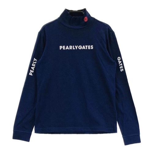 サイズ：0 PEARLY GATES パーリーゲイツ 2023年モデル ハイネック 長袖Tシャツ ロゴ　ストライプ柄 ネイビー系 [240101462305] ゴルフウェア レディース ストスト PEARLY GATES パーリーゲイツ 2023年モデル ハイネック 長袖T