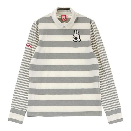 サイズ：36 ARCHIVIO アルチビオ  襟付き長袖Tシャツ ボーダー グレー系 [240101491614] ゴルフウェア レディース ストスト ARCHIVIO アルチビオ 襟付き長袖Tシャツ ボーダー グレー系 36