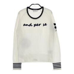 サイズ：M AND PER SE アンパスィ  長袖　ニットセーター  ネイビー系 [240101428110] ゴルフウェア レディース ストスト 人気沸騰】 冬ゴルフに欠かせないアンパスィのセーター - and