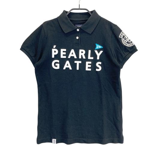 サイズ：1 PEARLY GATES パーリーゲイツ 2024年モデル 半袖ポロシャツ ニコちゃん柄 ブラック系 [240101416190] ゴルフウェア レディース ストスト PEARLY GATES PGG パーリーゲイツ 2024年モデル 半袖ポロシャツ