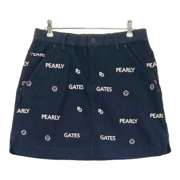 サイズ：1 PEARLY GATES パーリーゲイツ  裏起毛 ストレッチスカート ニコちゃん ロゴ柄 ネイビー系 [240101466331] ゴルフウェア レディース ストスト PEARLY GATES パーリーゲイツ 裏起毛 ストレッチスカート ニコ
