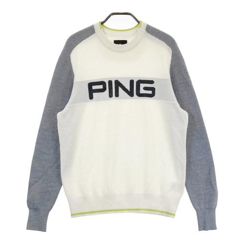 サイズ：M PING ピン  ウール混 モックネック ニット セーター  グレー系 [240101441263] ゴルフウェア メンズ ストスト PING ピン ウール混 モックネック ニット セーター グレー系