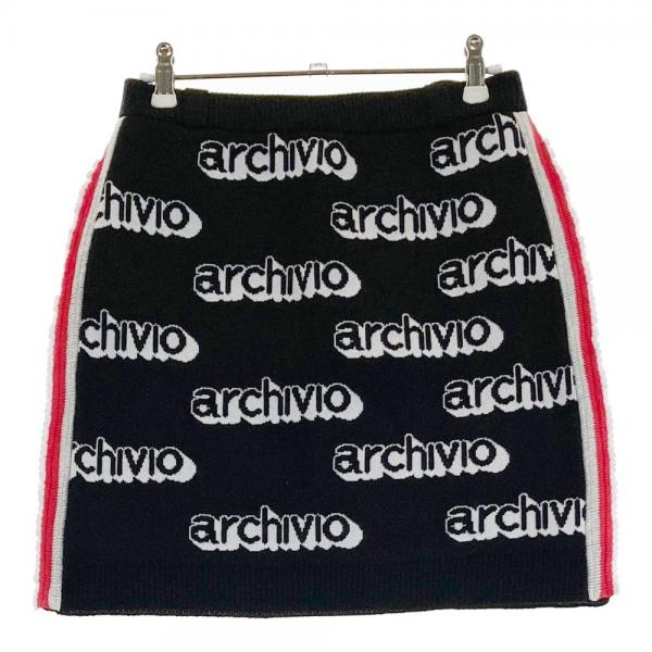 ARCHIVIO アルチビオ ; 裏地付 ニットスカート フリル ロゴ 総柄