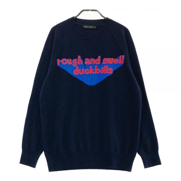 サイズ：M ROUGH&amp;SWELL ラフアンドスウェル  長袖ニットセーター  ネイビー系 [240101417036] ゴルフウェア メンズ ストスト ROUGH&SWELL ラフアンドスウェル ニットセーター ネイビー系