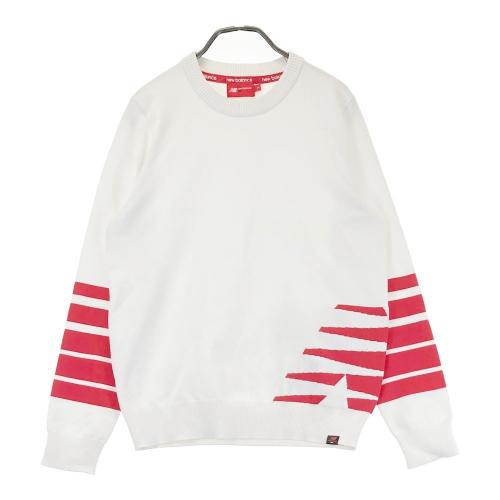 サイズ：0 NEW BALANCE GOLF ニューバランス  ウール混 ニットセーター ボーダー×総柄 ホワイト系 [240101422949] ゴルフウェア レディース ストスト NEW BALANCE GOLF ニューバランス ウール混 ニットセーター