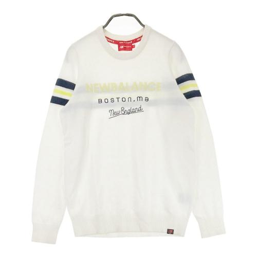 サイズ：0 NEW BALANCE GOLF ニューバランス  ウール混 ニットセーター ボーダー×総柄 ホワイト系 [240101422949] ゴルフウェア レディース ストスト NEW BALANCE GOLF ニューバランス ウール混 ニットセーター