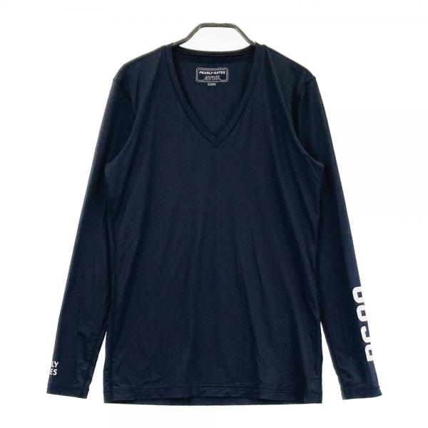 サイズ：4 PEARLY GATES パーリーゲイツ COOL Vネック 長袖インナーTシャツ  ネイビー系 [240101468867] ゴルフウェア メンズ ストスト PEARLY GATES パーリーゲイツ COOL Vネック 長袖インナーTシャツ